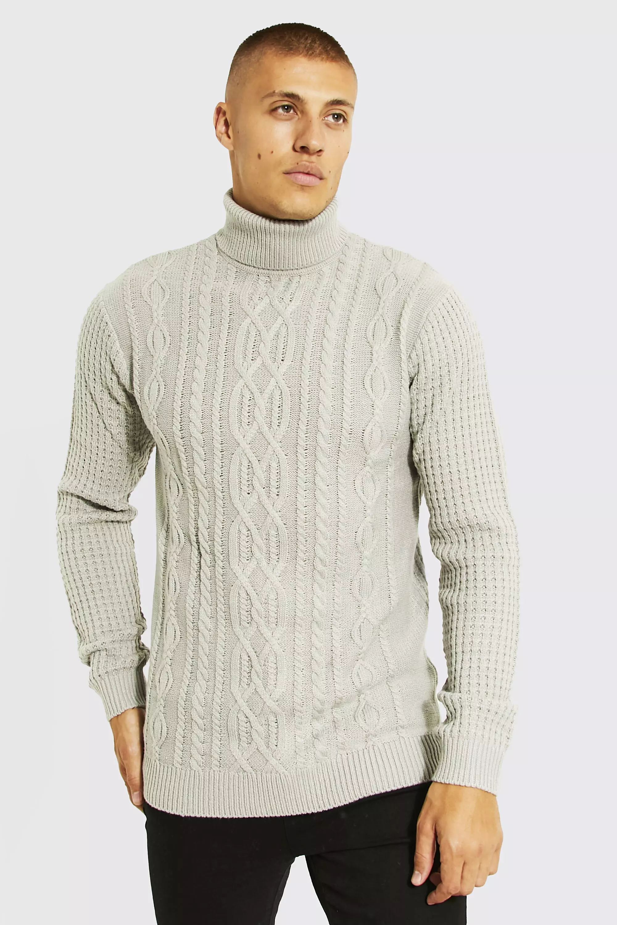 Mens chunky knit polo neck clearance jumpers